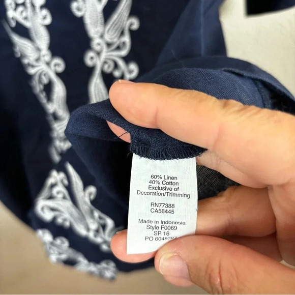J Crew Navy Blue Embroidered Front Linen Cotton Blend Tunic Dress Coverup sz XS - Picture 6 of 9